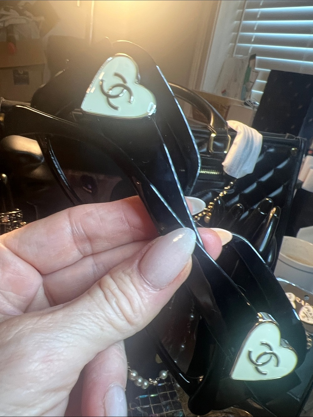 Black Sunglasses with Cream Heart